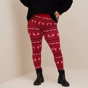 Torrid Full Length Signature Waist Sweater Leggings Red Fair Isle Print Size 3